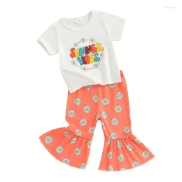 Clothing Sets Flawbena Toddler Baby Girl Easter Outfits Short Sleeve Letter Print T-Shirt Bell-Bottom Pants Kids Summer Clothes