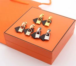 New Arrive Style Fashion Lady Titanium steel H Letter Leather and Metal Double Locks 18K Plated Gold Stud Earrings 3 Color1448980