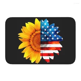 Carpets Patrioctic Sunflower American Flag Floor Door Kitchen Bath Mats Outdoor 4th Of July Doormat Living Room Entrance Carpet Rug