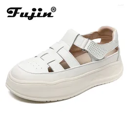 Dress Shoes Fujin 4cm ROME Cow Genuine Leather Women Loafer Hook Designer Comfy Concise Fashion Platform Wedge Flats Summer Mary Jane