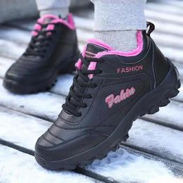 Casual Shoes Winter Plush Sports Black Leather Warm Sneakers Waterproof Women Lace-up 2024 Fashion Comfort Slip On Walking