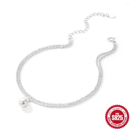 Anklets AIDE 925 Sterling Silver For Girls Pearl Double Layer Adjustable Cauliflower Chain Versatile Pendant Jewellery