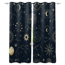 Curtain Constellations Sun Moon Blue Line Curtains For Bedroom Window Home Living Room Decor Balcony Drapes El Coffee