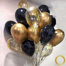 Party Decoration 18pcs Mixed Gold Black Confetti Latex Balloons Kids Adult Man Woman Birthday Year Graduation Decor