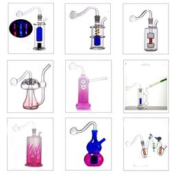 2set glass oil burner bong hookah Bubbler pipes with double matrix honeycomb perc ash catcher with 10mm male oil burner pipe smoking accessories 20styles for option