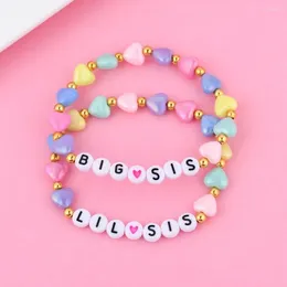 Strand Luoluo&baby 2Pcs/set"Little Sister And Big Sister"Heart-shaped Beaded Resin Bracelet For Girls BFF Friendship Jewelry Gift