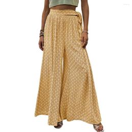 Women's Pants Women Lace-up Waist High Wide Leg Culottes For A-line Printed Ankle Length Trousers