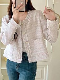 Women's Jackets 2024 Fashion Tweed Striped For Women Temperament Vintage Elegant Korean Chic Coat Crop Tops Womens Outwear Clothes