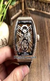 NEW SARATOGE Vanguard Skeleton Rose gold case diamond bezel V 45 T SQT Automatic Mens Watch Gents sport watches Leather rubber str7728836