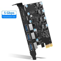 Cards 5Gbps USB 3.2 Gen1 USB C PCIE Card Hub USB 3.0 PCI Express Board PCIE USB 3.0 Adapter Multiplier USB3 3.1 Controller Riser Card