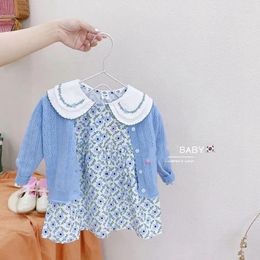 Clothing Sets Baby Girls Dress Set Spring And Autumn Knitted Sweater Cardigan Fragmented Flower 2 Piece For Children