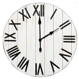 Wall Clocks 21" Rustic Farmhouse Wood Clock With 12 Symbols Grey Text & White Wash Finish Vintage Roman Numerals Perfect Kitchen Living