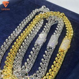 Lifeng Jewellery Hiphop 14mm 14k Gold Plain Cuban Link Chain Custom Moissanite Button Miami Cuban Link Necklace