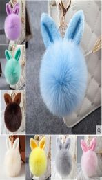 2019 Rabbit Ear Ball Key Chain Fur Pom Pom Keychains Soft Fluffy Bag Charms Cute Bunny Keychain Keyring Car Handbag Ornament Jewel9103724