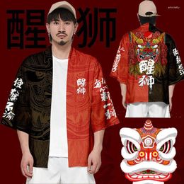Ethnic Clothing 3D Chinese Style Lion Dance Print Japanese Cardigan Cosplay Shirt Blouse For Men Yukata Boys Streetwear Beach Traditional