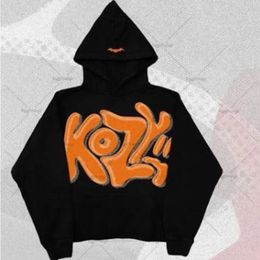 Y2k traf printed stitch letters European and American style casual dark tops for men and women street printing loose hooded swea 240419