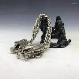 Collezione di figurine decorative vecchia braccialetto per la testa a doppio drago in argento in argento cinese