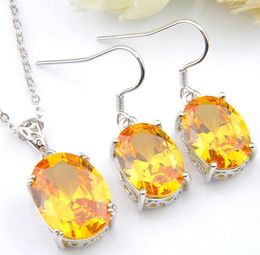 Luckyshine Wedding Jewellery Sets Oval Citrine Gems 925 Sterling Silver Cubic Zirconia Pendants Drop Earrings Lady Jewellery Sets 46702602280