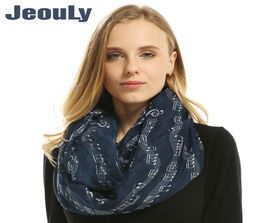 Jeouly Brand Women Infinit Scarfs Fashion Foulard Loop Scarves female Music Sheet Music Piano Notes Script Print Ring scarf 5867663