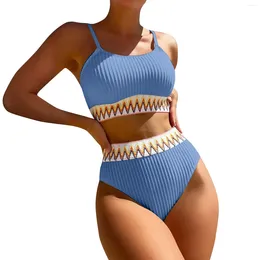 Women's Swimwear High Waist Bikini Set V Neck Two Piece Swimsuit Color Block Front Twisted Stroje Kapielowe Damskie Biquinis