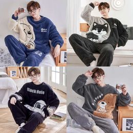 Sleepwear Men's Winter Korean Men Pamas Sets Adult Home Clothes Thicken Soft Pijama Suit Loungewear Loose Bear Male Pyjama Clothing