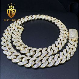 Factory Price 15mm Iced Out Miami Hip Hop Chain 10k Gold Plated Silver Vvs Moissanite Diamond Cuban Link Chain
