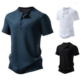 Men's Sweaters Summer 4-button Ice Silk Breathable And Soft Henry Short Sleeved T-shirt