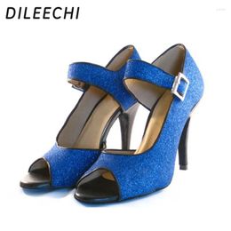 Dance Shoes DILEECHI Classic Blue Latin Female Women's Party Square Ballroom Dancing 10cm Heel