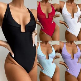 Women's Swimwear All-in-one Solid Color Women Bikini Without Steel Tray Sexy And Slim Versatile U-shaped Swimsuit For Europe America