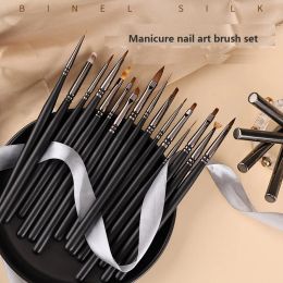 Pens 16pcs Black Handle Manicure Pen Nail Brushes Set Japenese Nail Art Liner Pen for Drawing Carving Acrylic Gel Nail Brush Set