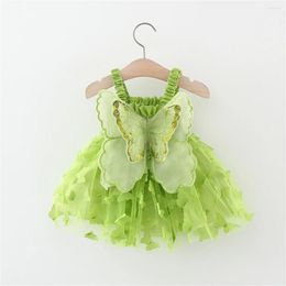 Girl Dresses Baby Party Dress Princess Birthday Back Bow Wing Embroidery Mesh Solid Colour Strap 0-3 Years Old