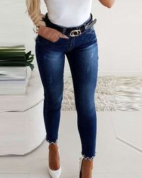 Jeans Slim Fit For Women, Butterfly Stickers, Studded Beads, Split Small Leg Pencil Pants