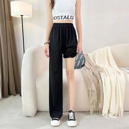 Women's Pants Summer Ice Silk Wide Leg Pant Women Fashion High Waist Loose Straight Trousers Harajuku Sweatpants Korean All Match Casual