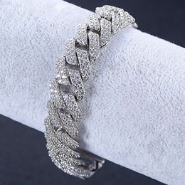 New Fashion Rhodium Plated 14mm Width 8inch Mens Cz Cuban Link Chain Charm Bracelet