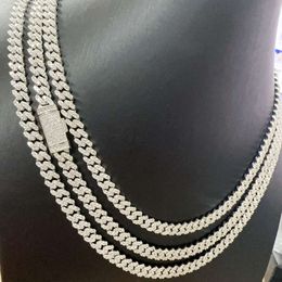 Width 6mm 925 Sterling Silver Vvs Moissanite Diamonds White Gold Plated Cuban Link Chains Necklace