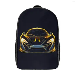 Backpack Powerful Sports Car Female Neon Line Art Pattern Backpacks Polyester Casual School Bags Daily Colourful Rucksack