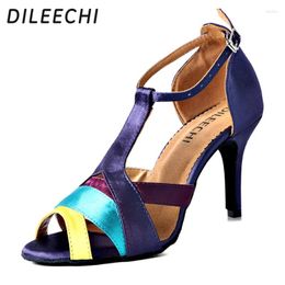 Dance Shoes DILEECHI Satin Latin Women's Adult Ballroom Dancing High Heeled 8.5cm Soft Outsole Professional Salsa