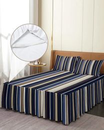 Bed Skirt Geometric Stripes Elastic Fitted Bedspread With Pillowcases Protector Mattress Cover Bedding Set Sheet