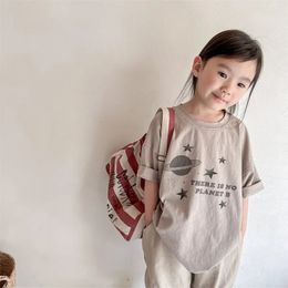 Hirsch Jonmi Sommer koreanischer Stil Unisex Kinder losen lässige T-Shirts Cartoon gedruckt halb Ärmel Kleinkinder Kinder Tops 240410