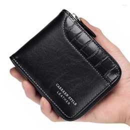 Wallets 2024 European And American Men's Wallet Short Style Spliced Stone Pattern Three Fold Multi Card Zipper Coin Zero Mult