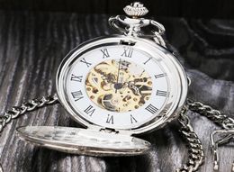 Vine Silver Roman Number Mechanical Pocket Watch Double Open case fob watch P803C1672437