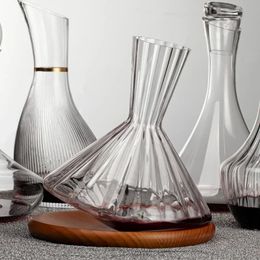 2000Ml Tumbler Wine Decanter with Wood Tray Lead-Free Hand Blown Crystal Carafe Rotating Rapid Sway Whiskey 240419
