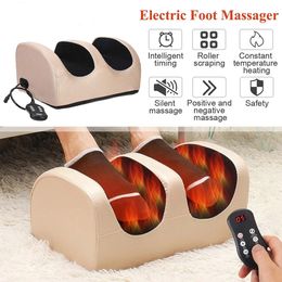 Compression Electric Foot Massager Machine Heating Therapy with Remote Control Shiatsu Kneading Roller Vibrator Deep Muscles 240415