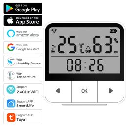Control Tuya Smart Wifi Temperature and Humidity Sensor Detector Indoor Hygrometer Thermometer Lcd Display Works with Alexa Google Home