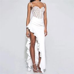 Style Summer Womens Fashion Lace Strap Sexy Slim Split Wooden Ear Dress For Women