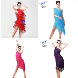 Dance Women's Costume Diagonal Shoulder Tassel Latin Dress, Dancewear Chacha Rumba Tango Skirt, One Size Stage Performance Outfit wear