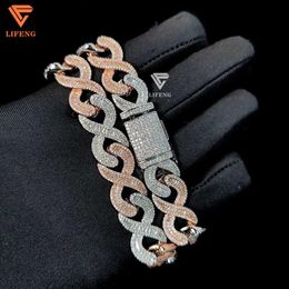 Lifeng Jewellery 15mm Iced Out Vvs Moissanite Cuban Link Chain Necklace Two Tone 925 Silver Diamond Hip Hop Men Cuban Necklace
