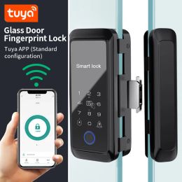 Control Tuya App Control Sliding Glass Lock Fingerprint Smart Lock Bluetooth 13.56mhz Rfid Electronic Single Double Glass Door Boltlock