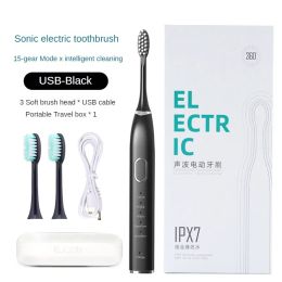 Heads Ultrasonic Electric Toothbrush with Travel Case Automatic USB Rechargeable Adults Vibrator Soft Bristles Brush IPX7 Waterproof