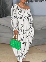 Plus Size Graphic Print One Off Shoulder Maxi Dress Sexy Slight Stretch 240418